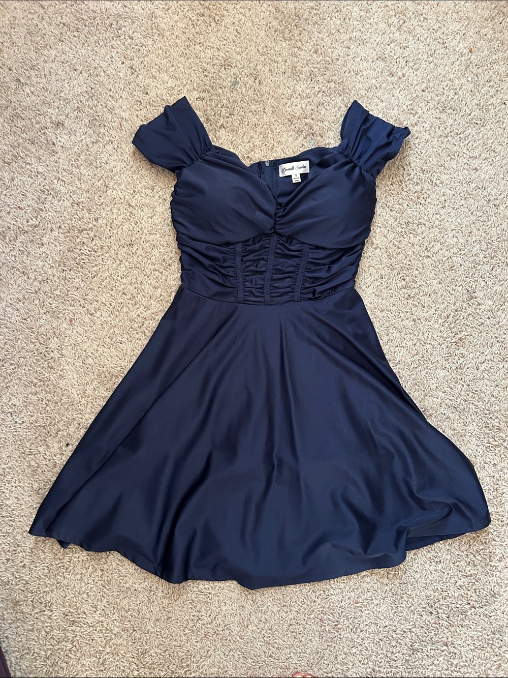 Navy Ruched Fit-and-Flare Mini Dress